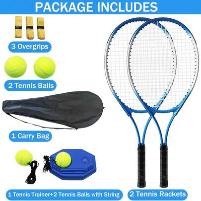 Tennis Rackets For Adult, 2 Players Adult Recreational Tennis Rackets Set For Beginners And Professional With 4 Tennis Balls, 3 Overgrips, 1 Tennis Bag