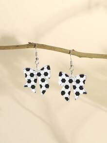 1 Pair Acrylic Sports Ball Bow Knot Design Dangle Earrings For Women, Football, Basketball, Rugby, Baseball, Cheerleading, Silver-Color Hook