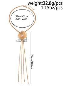 1 件银杏叶吊坠项链，长花流苏，简约，时尚珍珠小花和蛇链项链，高档金属质感流苏长颈链，适合女性日常和派对佩戴 - 金色 - 查看 4