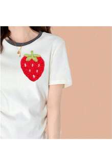 6 Stücke süße Cartoon Frucht gestickte Aufnäher, DIY Haaraccessoires & Bekleidung Erdbeere Aufnäher, geeignet für Jeans, Hüte, Kleidung, Taschen und andere bestickte Aufnäher