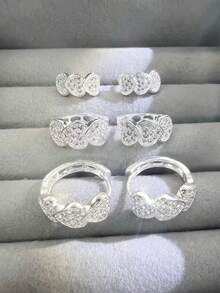 925 Silver Earrings Three Pairs Of Hoop Trio Stylish Delicate Female Body Decoration With Polka Dots Plated - 銀色 - 查看 2
