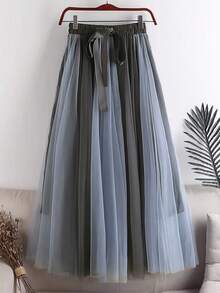 Chân váy xếp ly bằng vải chiffon thanh lịch dành cho nữ, eo bằng vải chiffon mỏng, kiểu dáng chữ A cổ điển, dáng rộng thoải mái. - Xám - Xem 5