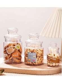 1pc Simple Transparent Compartment Snack Jar, Clear Plastic Cookie Jar - Transparent - View 7