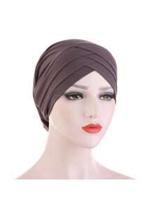 1pc Stretch Forehead Crossed Turban Hat Women Solid Color Hijab Hat Casual Elastic Head Wrap Lightweight Chemo Hat Headscarf Hats Bonnet Hair Bonnet Turban