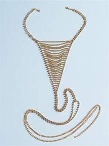 1pc Fashionable Rhinestone Waist Chain, Body Chain Jewelry For Beach, Nightclub, Stylish Accessory For Women - Gold - View 4