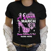 ..Personalized 21st Birthday Shirt Gift For  Women June  Bday T-Shirt A Queen Was Born On May Tshirt Custom Date - Black - View 1