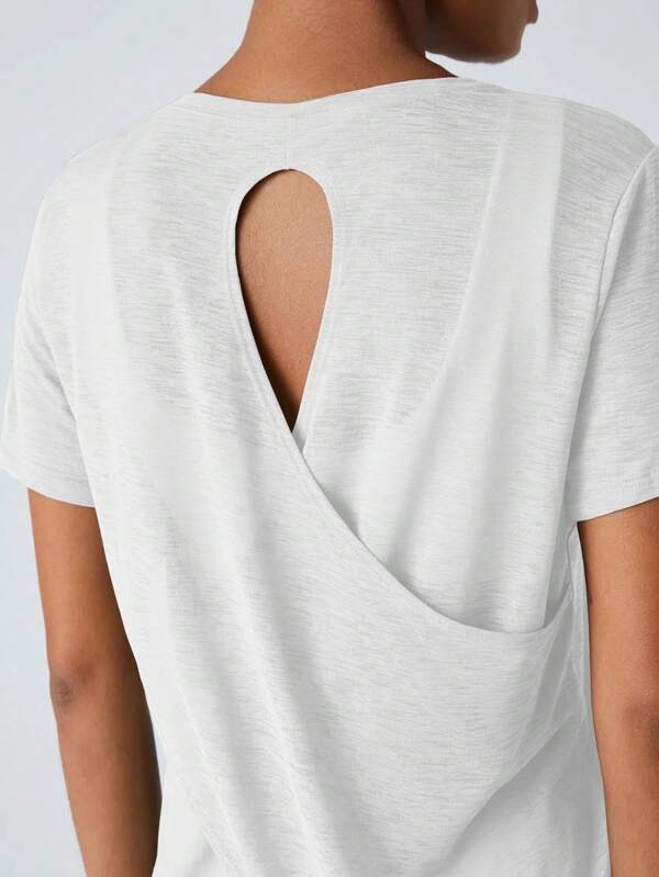 1pc Hollow Out Back Loose Fit Yoga Cover Up, Women Breathable Bamboo Fiber Yoga T-Shirt Crossback Lightweight Yoga Tops, Short Sleeve Summer Workout Tops