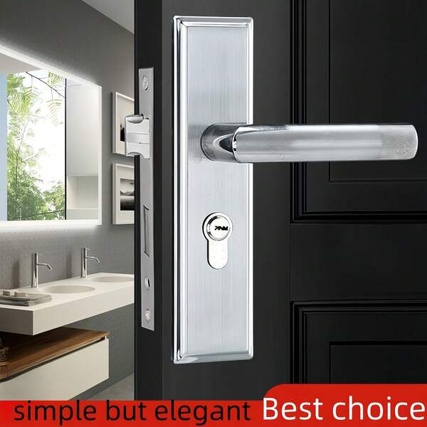 Cerradura de puerta silenciosa de acero inoxidable - Diseño moderno antirrobo, sin necesidad de electricidad, ajuste universal para dormitorios, baños y puertas interiores, solución confiable
