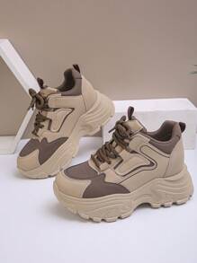 Women's Platform Thick Bottom Sneakers, Spring Autumn New Versatile Slimming Elevator Lace-Up Casual Shoes