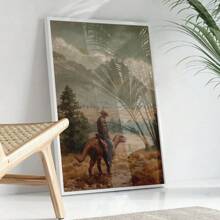 1pc,Wall Arts,Vintage Posters,Vintage Dinosaur Cowboy Canvas Print | Western Jurassic Dinosaur Print | Gift For Him,Funny Print,Unframed ,Wall Art With Frame