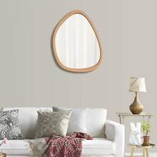 45cm X 34cm Asymmetrical Wall Mirror With Wood Frame, Suitable For Wall, Bathroom, Vanity, Bedroom, Living Room And Hallway - Wood Color - View 6