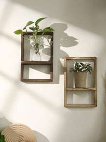 1 pieza Estante flotante cuadrado, estante de pared flotante rústico de madera, apto para montaje en pared, decoración de estante de pared enmarcado, moderna exhibición colgante de plantas, estantería de almacenamiento para sala de estar, dormitorio, baño, oficina en casa