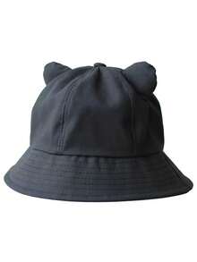 1pc Women Fashionable Cute Ear Shaped Bucket Hat, Outdoor Sun Protection, Cartoon Style, Spring/Summer - Black - View 3