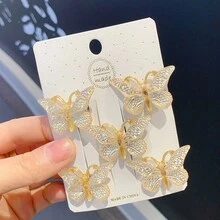 5pcs Women's Rhinestone Gradient Butterfly Hair Clips, Elegant & Fashionable Hairpin Gift Suitable For School, Festivals, Parties, And Daily Life - Multicolor - View 3