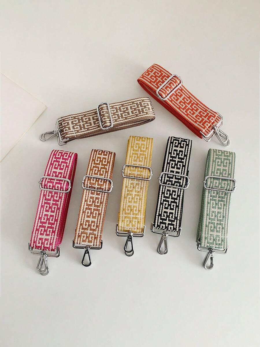 Stylish Color Contrast Geometric Pattern Bag Strap Women's Bag Strap Extended Adjustable Bag Strap 135cm/5cm Crossbody Bag Strap DIY Bag Accessories Removable Durable Silver Hook Suitable For Various Bags Men's Bag Women's Bag Universal Belt - Multicolor - View 1