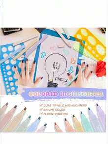 双头荧光笔 12 色马克笔凿尖头多种颜色带软马克笔毡尖双头荧光笔柔和荧光笔，干得快，易于握持 - 彩色 - 查看 2