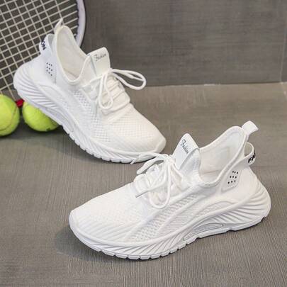 Women's Lightweight Breathable Casual Sports Shoes, Comfortable Running Fitness Sneakers, White Versatile Sneakers Suitable For All Seasons