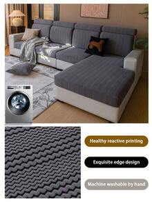 1 件羊毛加厚防滑沙发座套，防水、时尚、柔软亲肤、防宠物、弹性沙发套，适用于客厅 L 型组合沙发和 1/2/3/4 座沙发 - 深灰色 - 查看 6