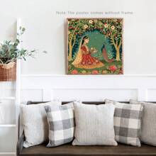 1PC Mughal Paintings Inspired Art Decor Traditional Palace Art Garden Botanical Art Prints Peacocks Animal Bride Playful Wood Decorative Paintings, Canvas Wall Posters, Optional: Framed + Frameless, Suitable For Bedroom, Dining Room, Living Room, TV Cabinet, Table Top, Perfect Gift, Surprise Yourself And Friends