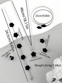 1 套女士首饰：1 条带可爱三叶草吊坠的项链、1 条手链、1 对耳环、1 枚戒指、1 只手镯 - 銀色 - 查看 5