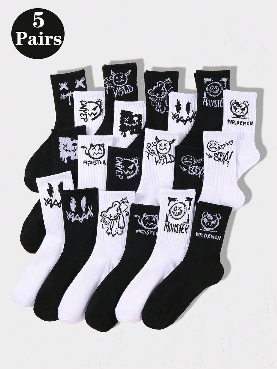 5 Pairs Of Men's All-In-One Comfortable Personalized Smiling Face Face Stockings - Multicolor - View 1