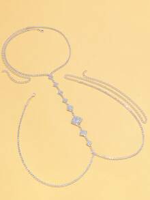 1pc Fashionable Women Geometric Rhombus Chest Chain Sexy Glitter Rhinestone Body Chain Accessory - Multicolor - View 2