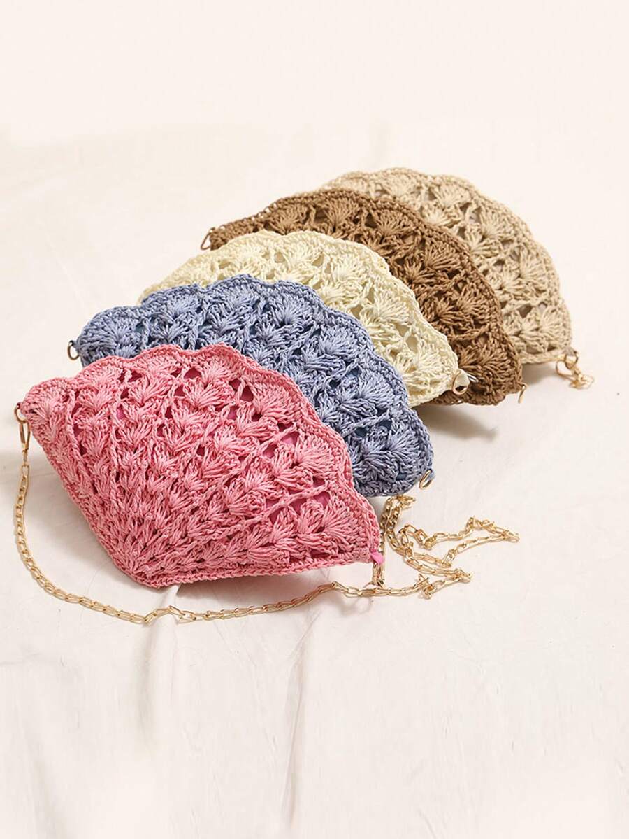 仙女贝壳斜挎草编包新款时尚镂空扇形草编包女海边度假沙滩包 - 彩色 - 查看 1