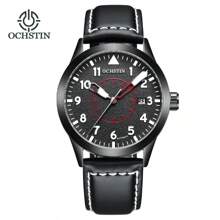OCHSTIN Herren mechanische Piloten-Armbanduhr, Luxus Selbstaufzug Leder mechanische Herren Uhr mit Datum, Geschenk für Männer mit orange/gelb/schwarzem Zifferblatt