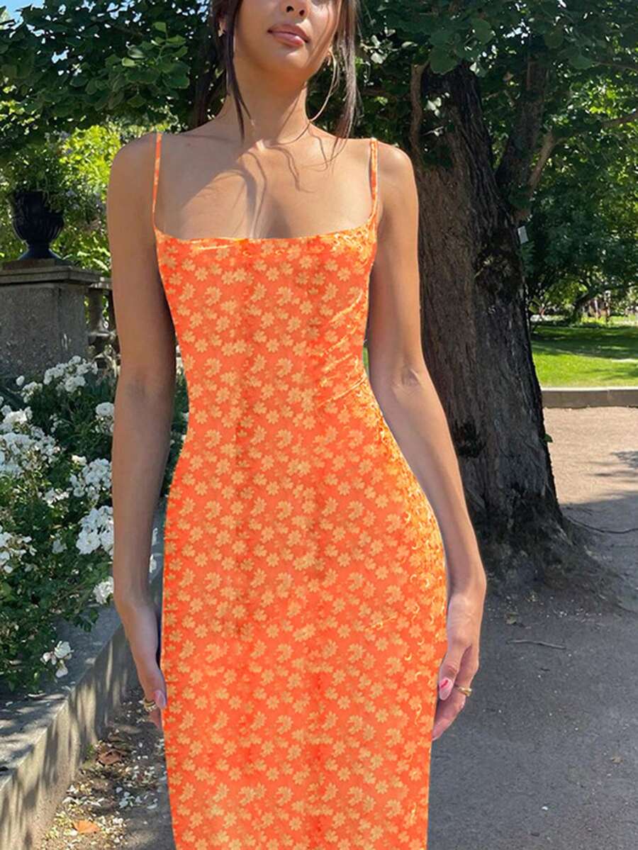 Women Spring Summer Vacation Party Floral Print Backless French Long Dress Sexy Elegant Clothes