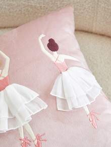 1pc Pink Embroidered Ballerina Girl Decorative Pillowcase, Suitable For Indoor Decoration, All Season Pillowcase, Pillow Insert Not Included - Pink - View 3
