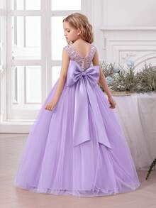 Tween Girl Elegant Bow Decor Dress, Flower Girl Princess Dress Suitable For Girls Wedding, Party, Birthday, Communion, Important Occasions - Mauve Purple - View 8