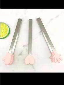1 个迷你甜点夹不锈钢冰块夹，粉色心形手套手掌形状防滑硅胶烘焙面包夹糖果夹饼干夹糕点夹零食夹冰块夹沙拉，水果夹零食夹烧烤夹，