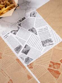 50pcs Oil Proof Paper, Fried Chicken And French Fries Burger Paper, Oil Absorbing Paper, Baking Paper, Sandwich Wrapping Paper, Newspaper Style Retro Newspaper Printing Food Paper Liners, Tray Liners, Basket Liners - Multicolor - View 4