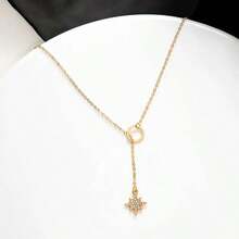 Elegant Minimalist Design 8-Pointed Star Pendant Short Heart Circle Chain Necklace - Emas - View 3