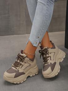 Women's Platform Thick Bottom Sneakers, Spring Autumn New Versatile Slimming Elevator Lace-Up Casual Shoes