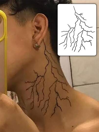 1 tatuagem temporária masculina de relâmpago gótico, tinta de ervas, dura de 7 a 14 dias, à prova d'água, adequada para homens descolados nos braços