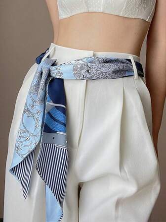 1 件装女士春夏休闲方巾，印花领带，多功能发带，细款颈巾，连衣裙装饰腰带