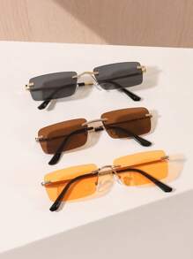 1/2/3 PCS Women's Metal Rimless Small Rectangle Fashion Eyewear For Nissan Outing And Wearing For Summer Beach Vacation,Outdoor,Travel Shades Fashion Glasses Casual Style Rectangle Frame For Going Out Outfit,Back To School