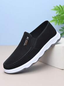 Mocassini neri da uomo, scarpe eleganti, scarpe in tela con suola morbida e traspirante, senza lacci, non-slittanti, per lavoro casual