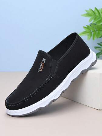 Men's Black Loafers Dress Shoes, Soft Sole Breathable Slip-On Canvas Shoes, Non-Slip Casual Work Shoes
