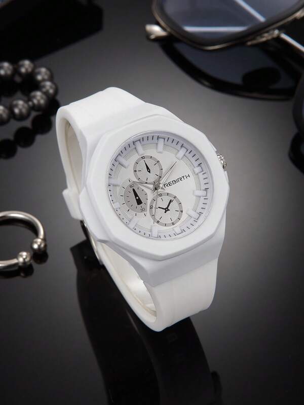 1pc Women Fashionable Minimalist Casual Silicone Strap Quartz Wrist Watch, Suitable For Daily Wear
