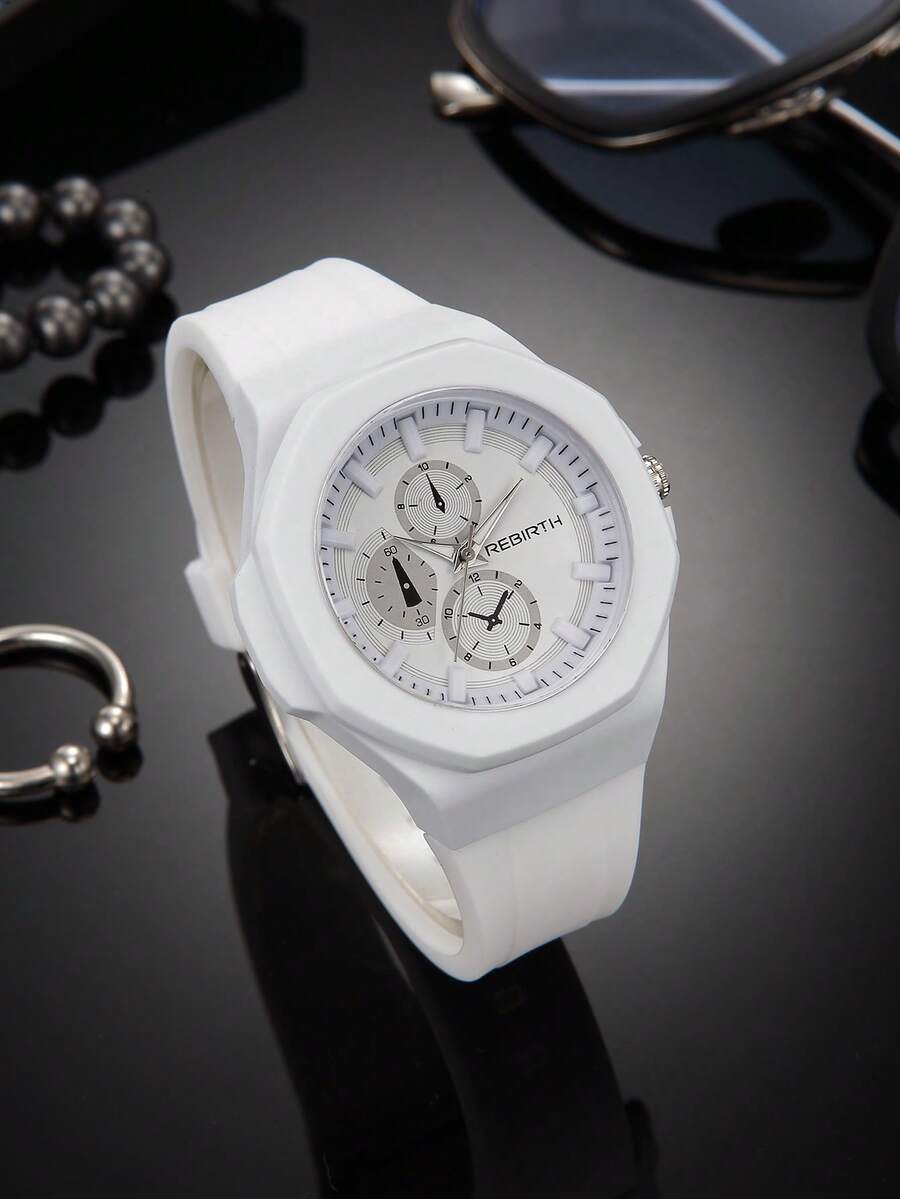 1pc Women Fashionable Minimalist Casual Silicone Strap Quartz Wrist Watch, Suitable For Daily Wear - White - View 1