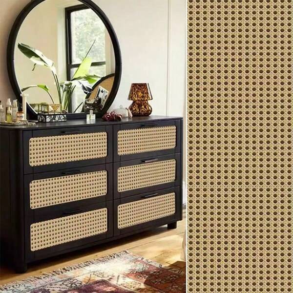 1 Roll Vinyl Wallpaper, Faux Woven Wood Grain Peel And Stick Wallpaper, Suitable For Furniture Makeover, Bedroom, Cabinet, Tabletop, Water-Resistant Wall Decor Room Decor Stickers Wall Paper Wall Stickers Wall Sticker