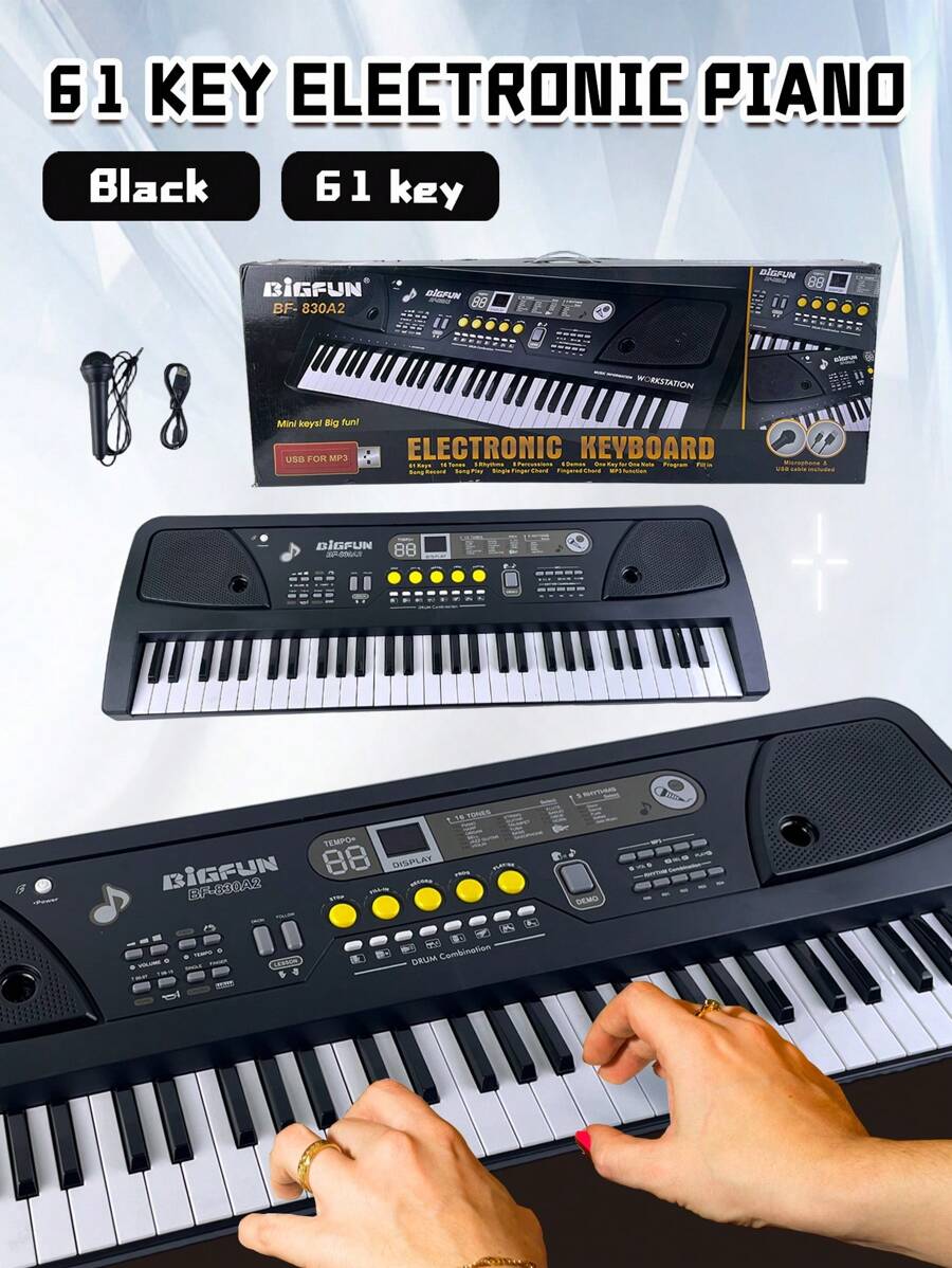 61-Key Portable Electronic Keyboard Piano With Mic & USB Port – Digital Music Instrument With Built-In Songs, Recording & Playback, Adjustable Volume – Ideal For Beginners, Teens & Adults