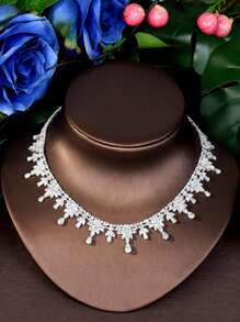 1 Set de Elegante Joyería Floral de Circonita Cúbica, Adecuado como Regalo de Aniversario para Mujeres
