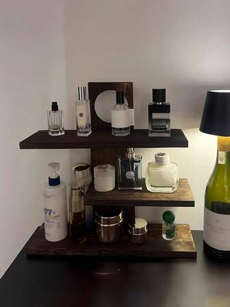 1 Stück Vintage Holz Parfümregal, Mehrstöckiges Vintage Massivholz Kosmetik Ausstellungsregal