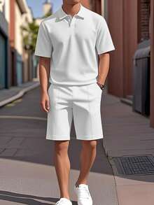 Men's Summer Casual Polo Set - Solid Color Elegant Outfit - trắng - Xem 1