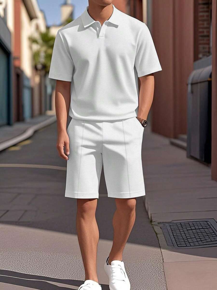 Men's Summer Casual Polo Set - Solid Color Elegant Outfit - trắng - Xem 1