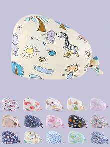 1 Stück Damen Kappe aus Baumwolle-Polyester-Material mit Ditsy Blumen, Herz- und Tiermuster V-Ausschnitt, antibakteriell und staubgeschützt, geeignet für Krankenschwestern, Kosmetiker, Reinigungspersonal in medizinischen Einrichtungen und Haushaltsreinigung - Verschiedenfarbig - Übersicht 4