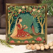 1PC Mughal Paintings Inspired Art Decor Traditional Palace Art Garden Botanical Art Prints Peacocks Animal Bride Playful Wood Decorative Paintings, Canvas Wall Posters, Optional: Framed + Frameless, Suitable For Bedroom, Dining Room, Living Room, TV Cabinet, Table Top, Perfect Gift, Surprise Yourself And Friends